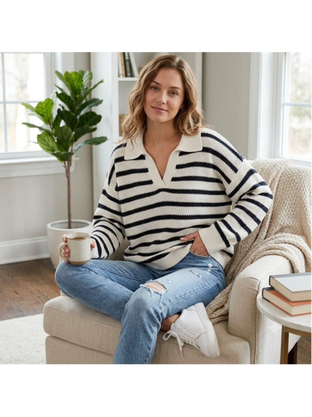 Natural Reflections Sweater Womens XL Striped Chunky Knit Pullover Oversized